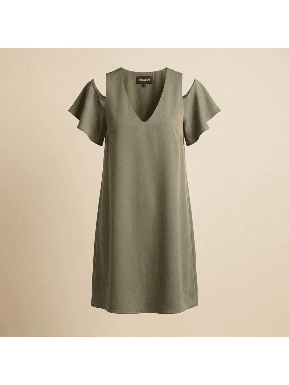 Sugarlips Olive Green Cold Shoulder Shift Dress Womens Sz S No Size Tag PTP 17”